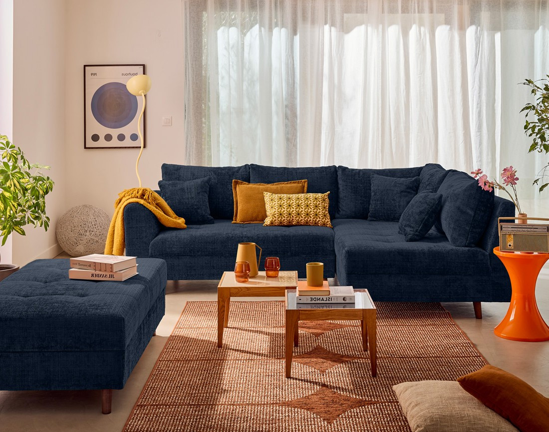 Canapé d'angle droit 4 places en velours texturé Rune