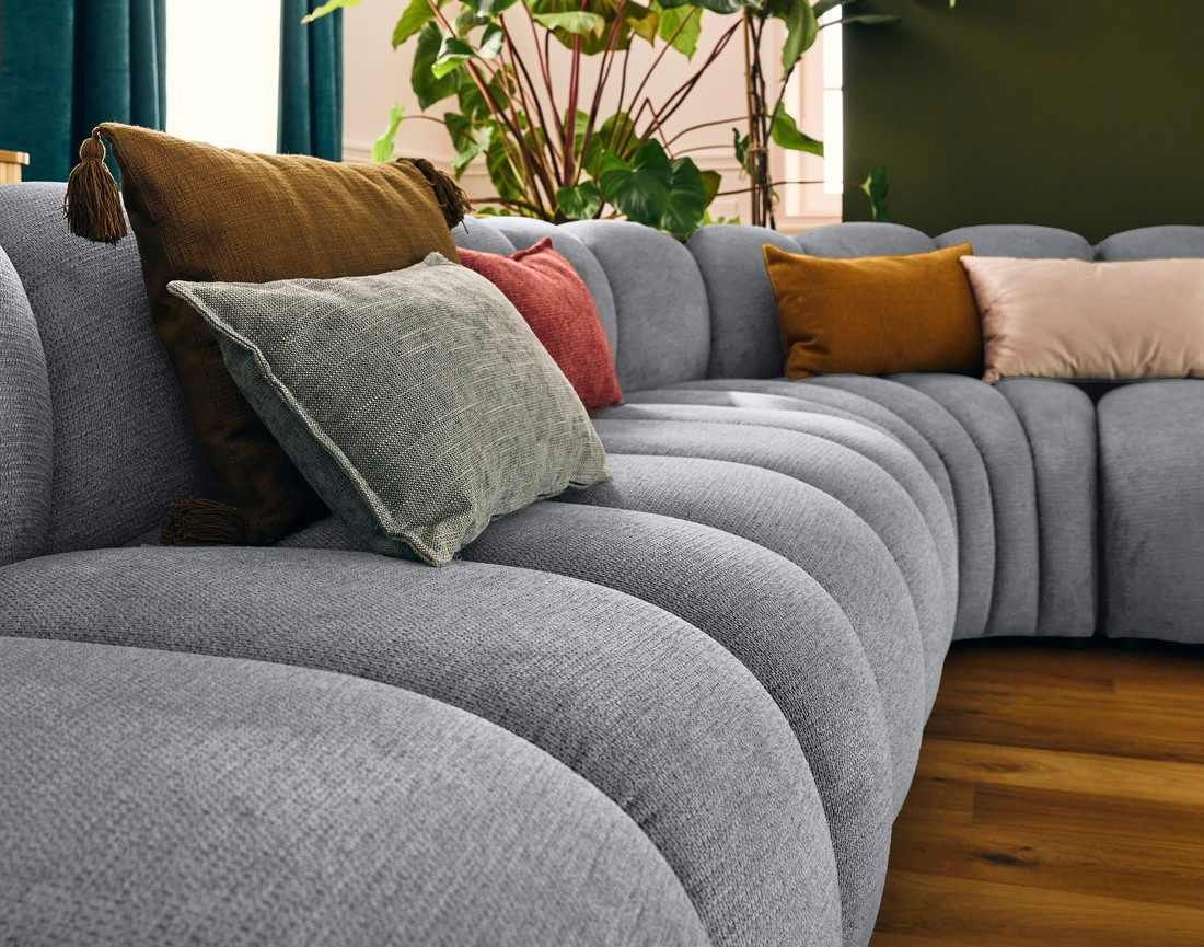 Canapé modulable d'angle gauche 5 places en tissu texturé Debbie