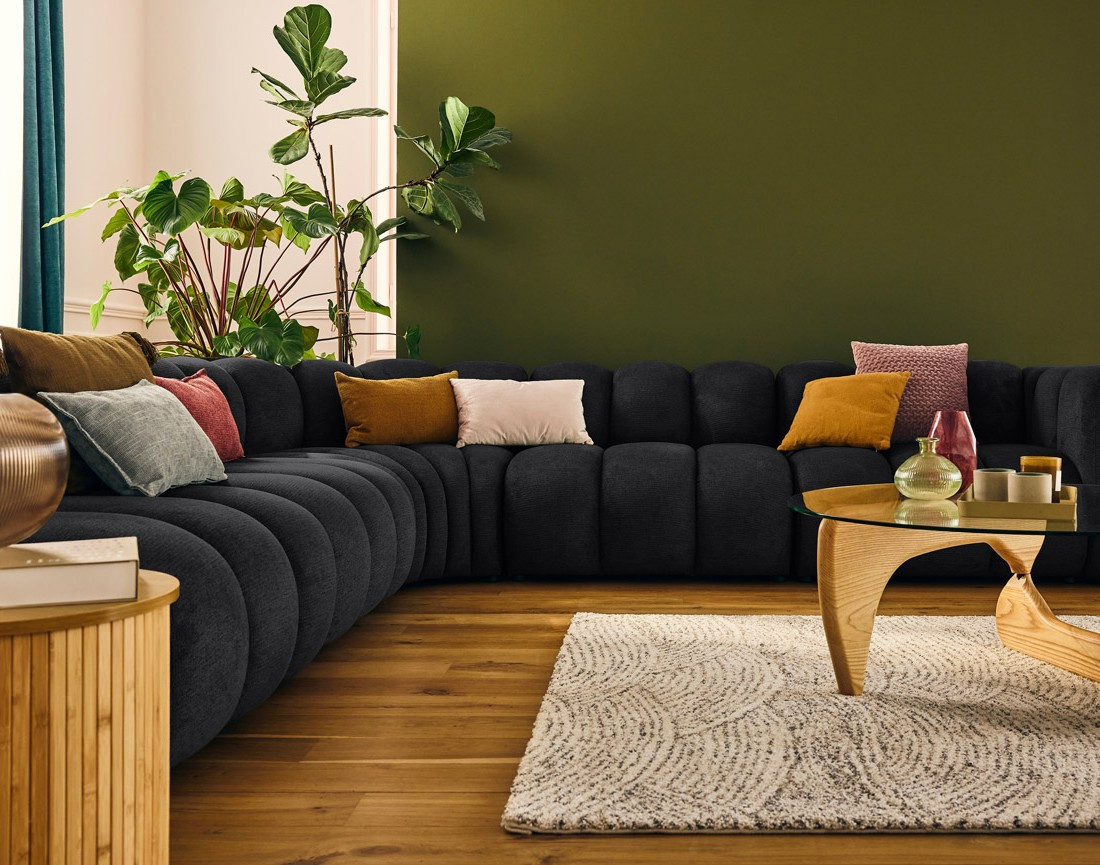 Canapé modulable d'angle gauche 5 places en tissu texturé Debbie