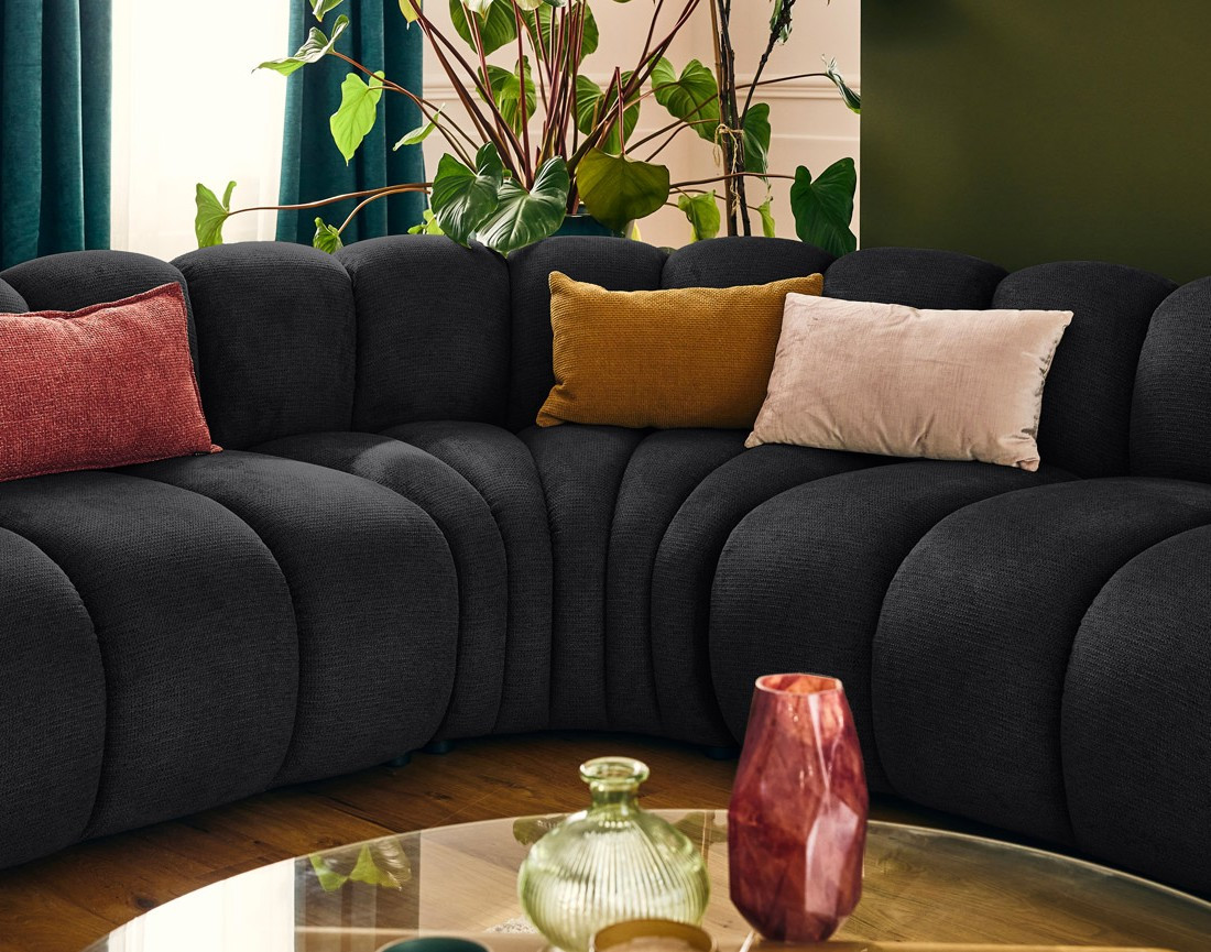 Canapé modulable d'angle gauche 5 places en tissu texturé Debbie