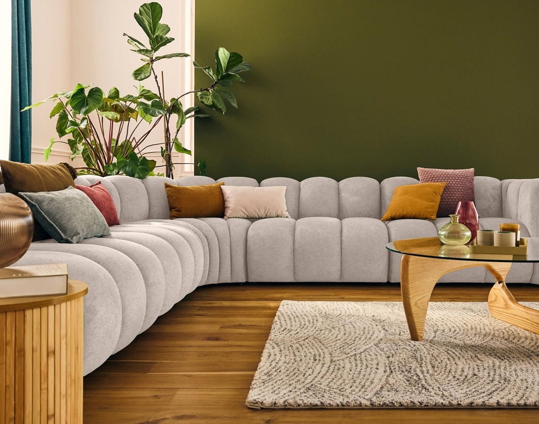 Canapé modulable d'angle gauche 5 places en tissu texturé Debbie