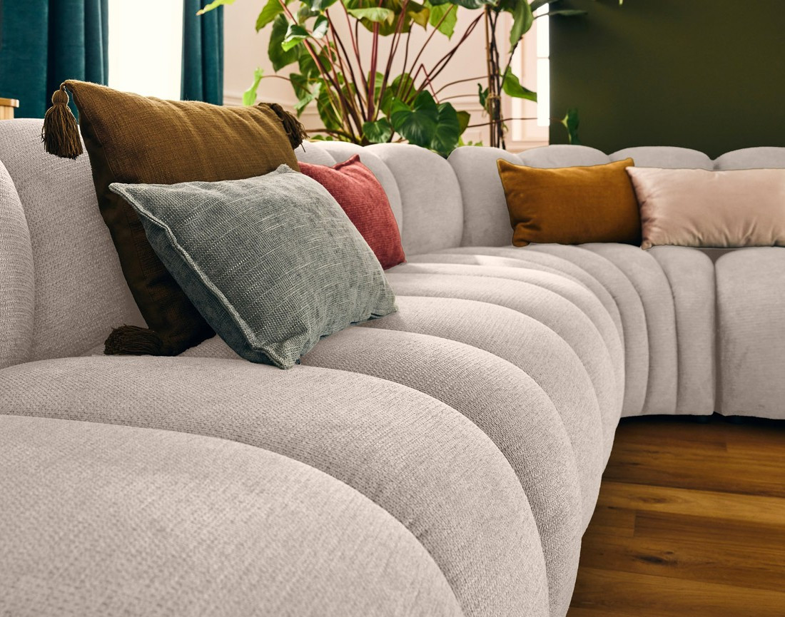 Canapé modulable d'angle gauche 5 places en tissu texturé Debbie