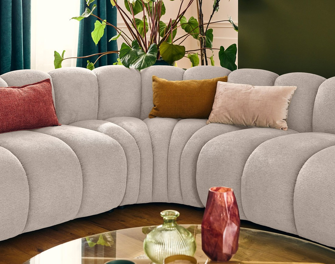 Canapé modulable d'angle gauche 5 places en tissu texturé Debbie