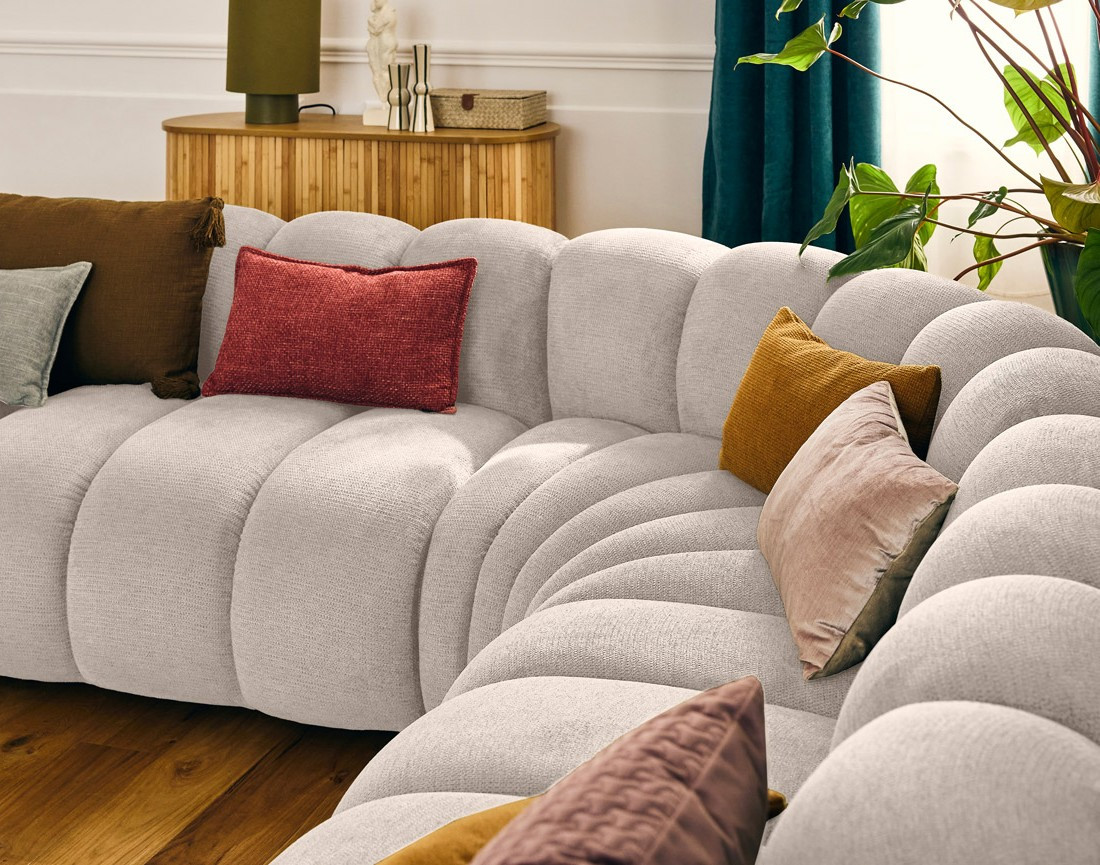 Canapé modulable d'angle gauche 5 places en tissu texturé Debbie
