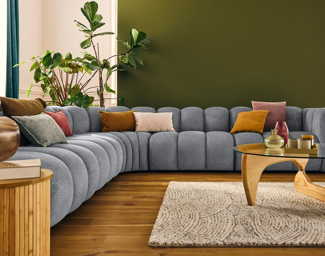 Canapé modulable d'angle gauche 5 places en tissu texturé Debbie