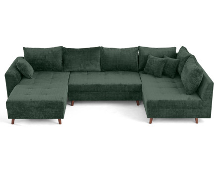 Canapé panoramique d'angle droit 7 places en velours texturé Rune