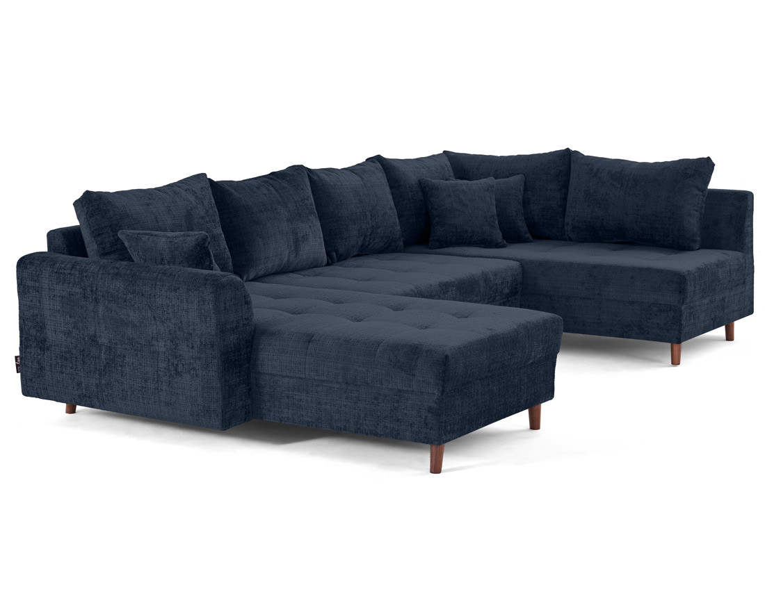 Canapé panoramique d'angle droit 7 places en velours texturé Rune