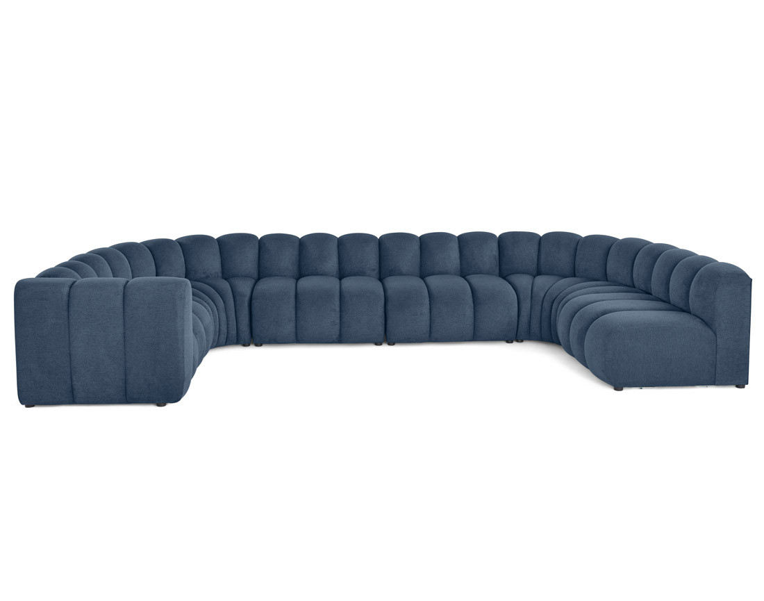 Canapé modulable panoramique d'angle droit 7 places en tissu texturé Debbie