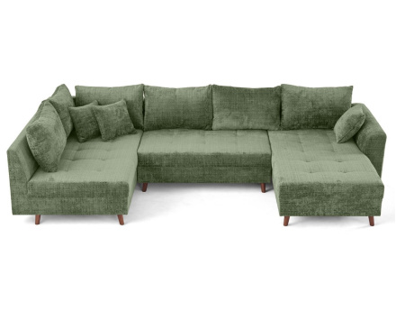 Canapé panoramique d'angle gauche 7 places en velours texturé Rune