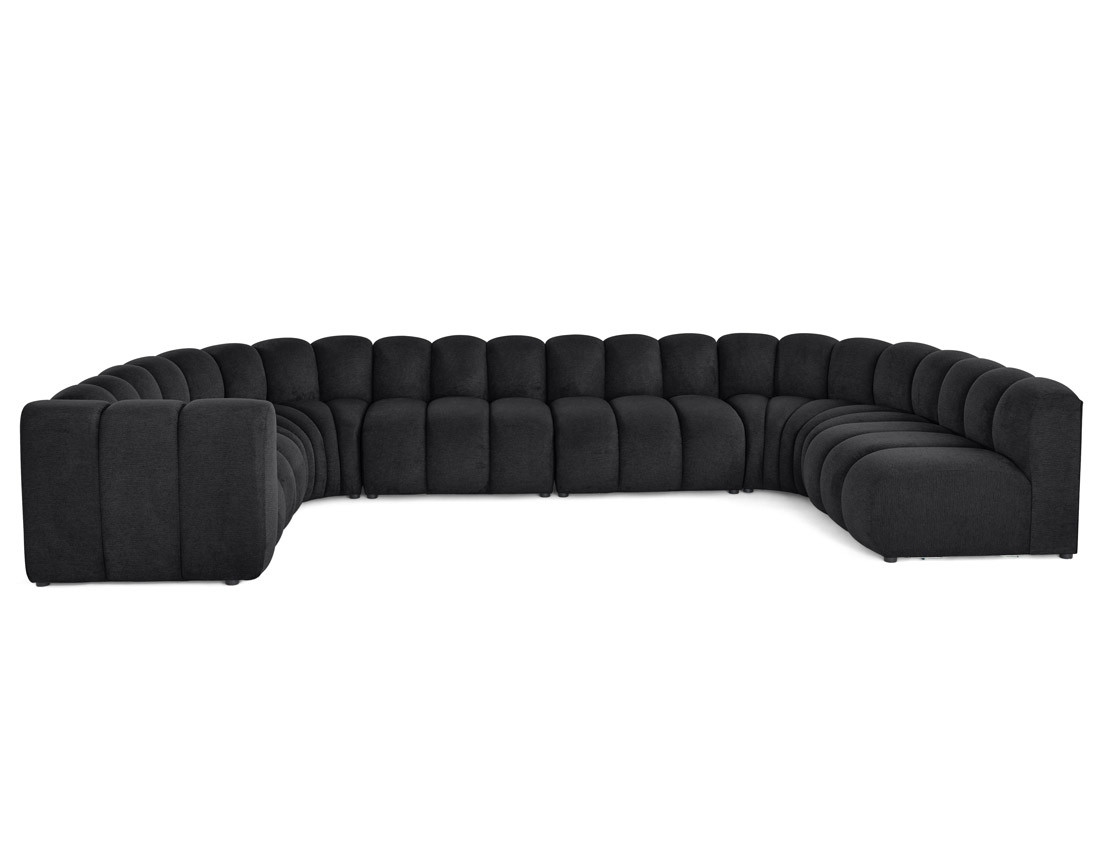 Canapé modulable panoramique d'angle droit 7 places en tissu texturé Debbie