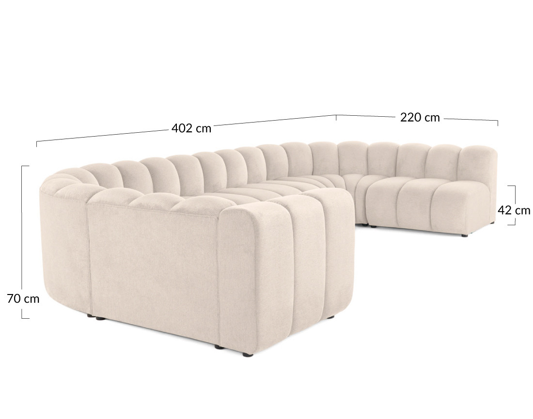 Canapé modulable panoramique d'angle droit 7 places en tissu texturé Debbie