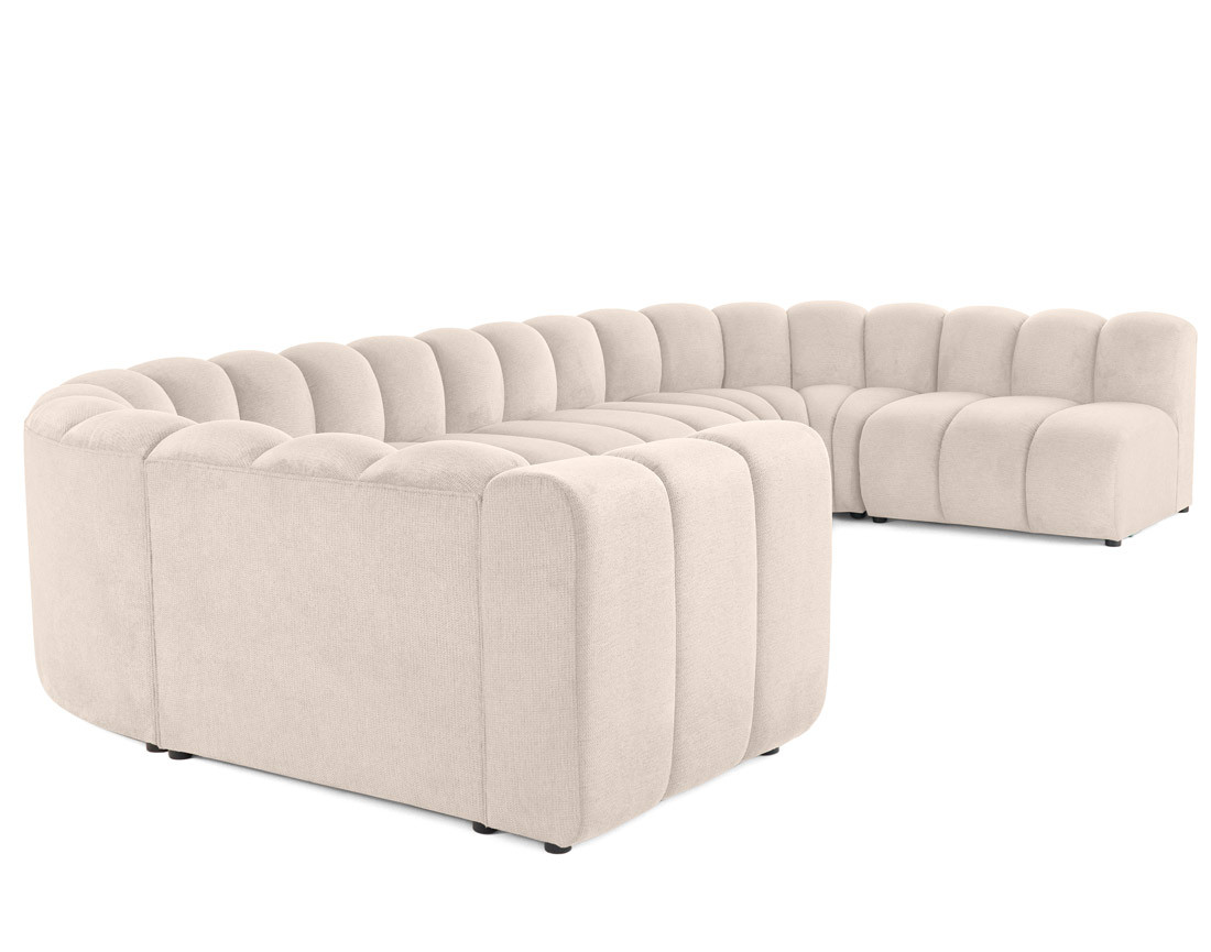 Canapé modulable panoramique d'angle droit 7 places en tissu texturé Debbie