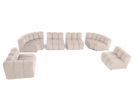 Canapé modulable panoramique d'angle droit 7 places en tissu texturé Debbie