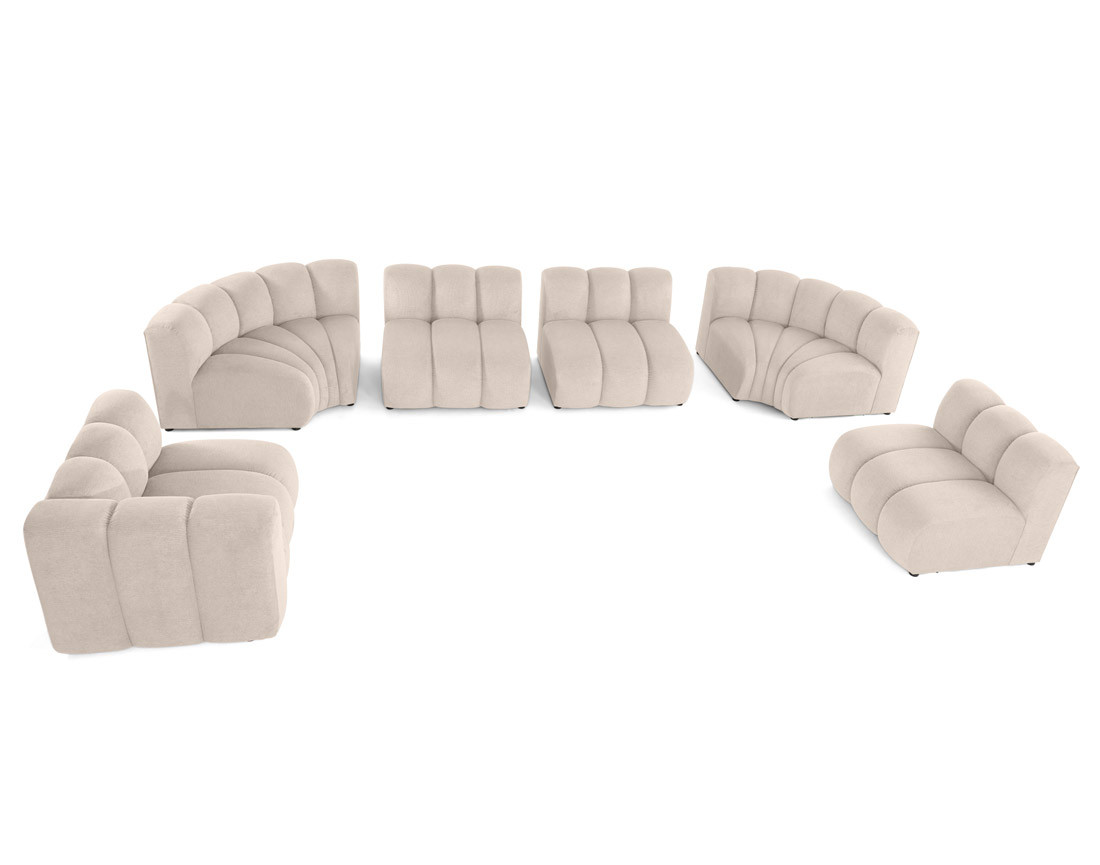 Canapé modulable panoramique d'angle droit 7 places en tissu texturé Debbie