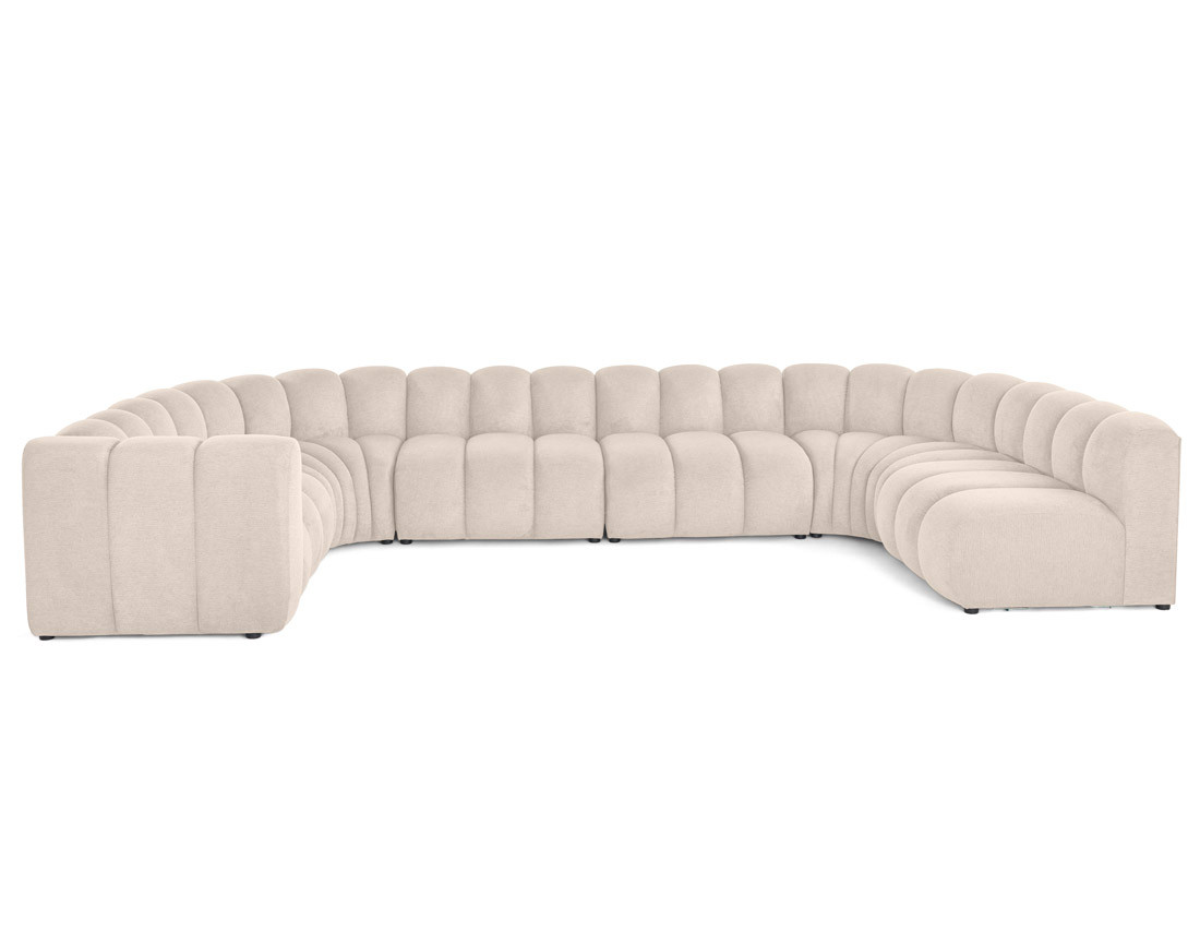 Canapé modulable panoramique d'angle droit 7 places en tissu texturé Debbie