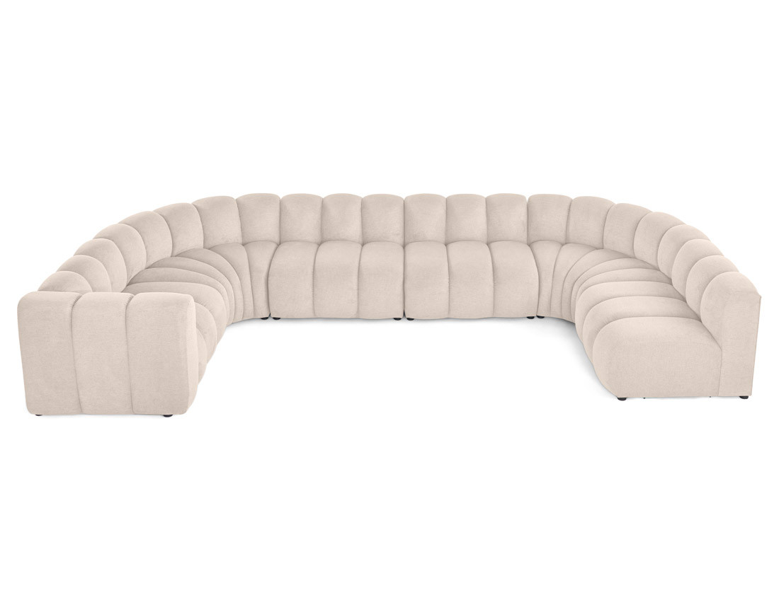 Canapé modulable panoramique d'angle droit 7 places en tissu texturé Debbie