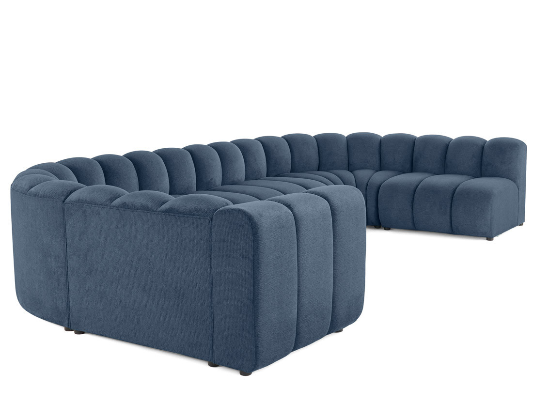 Canapé modulable panoramique d'angle droit 7 places en tissu texturé Debbie