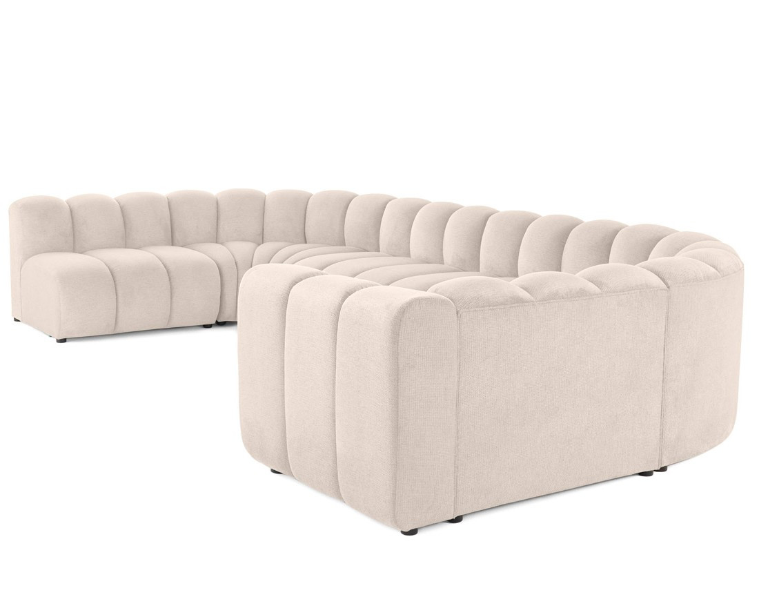 Canapé modulable panoramique d'angle gauche 7 places en tissu texturé Debbie