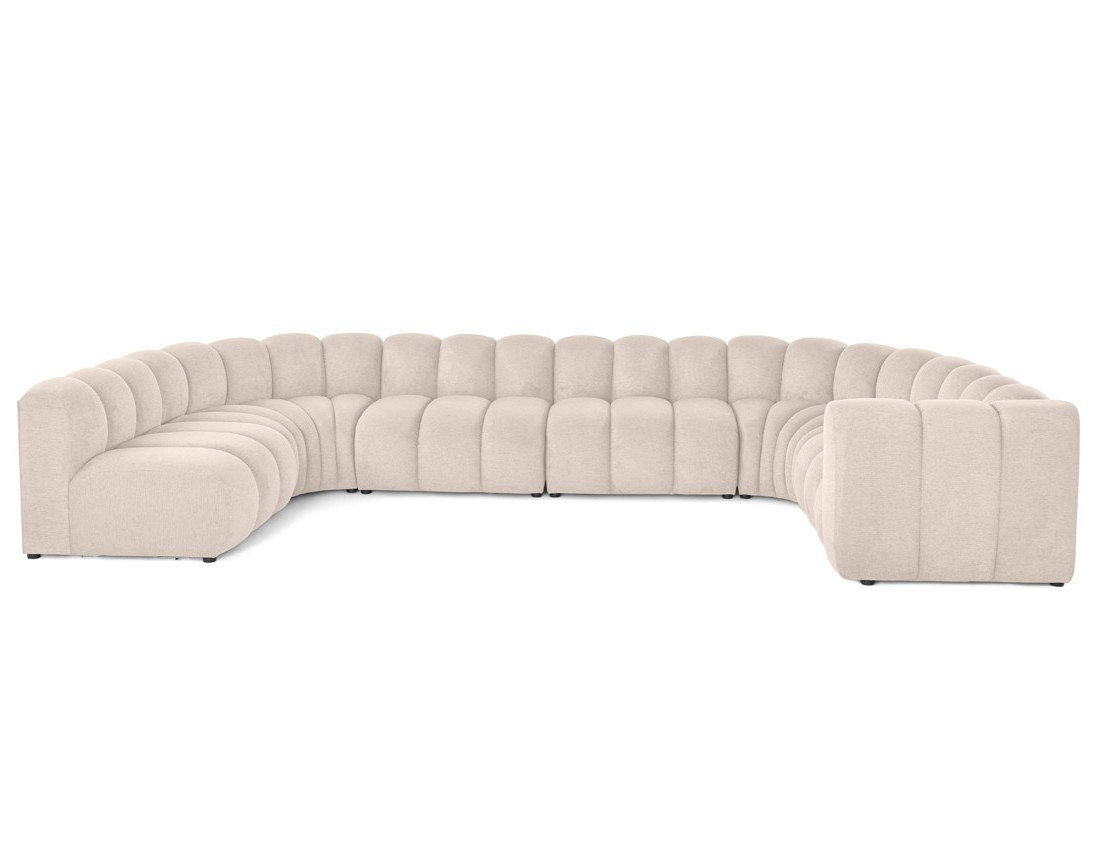 Canapé modulable panoramique d'angle gauche 7 places en tissu texturé Debbie