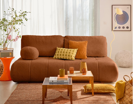 Canapé droit 3 places convertible avec coffre en tissu texturé Bowie