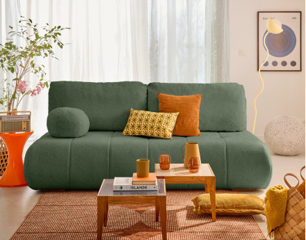 Canapé droit 3 places convertible avec coffre en tissu texturé Bowie