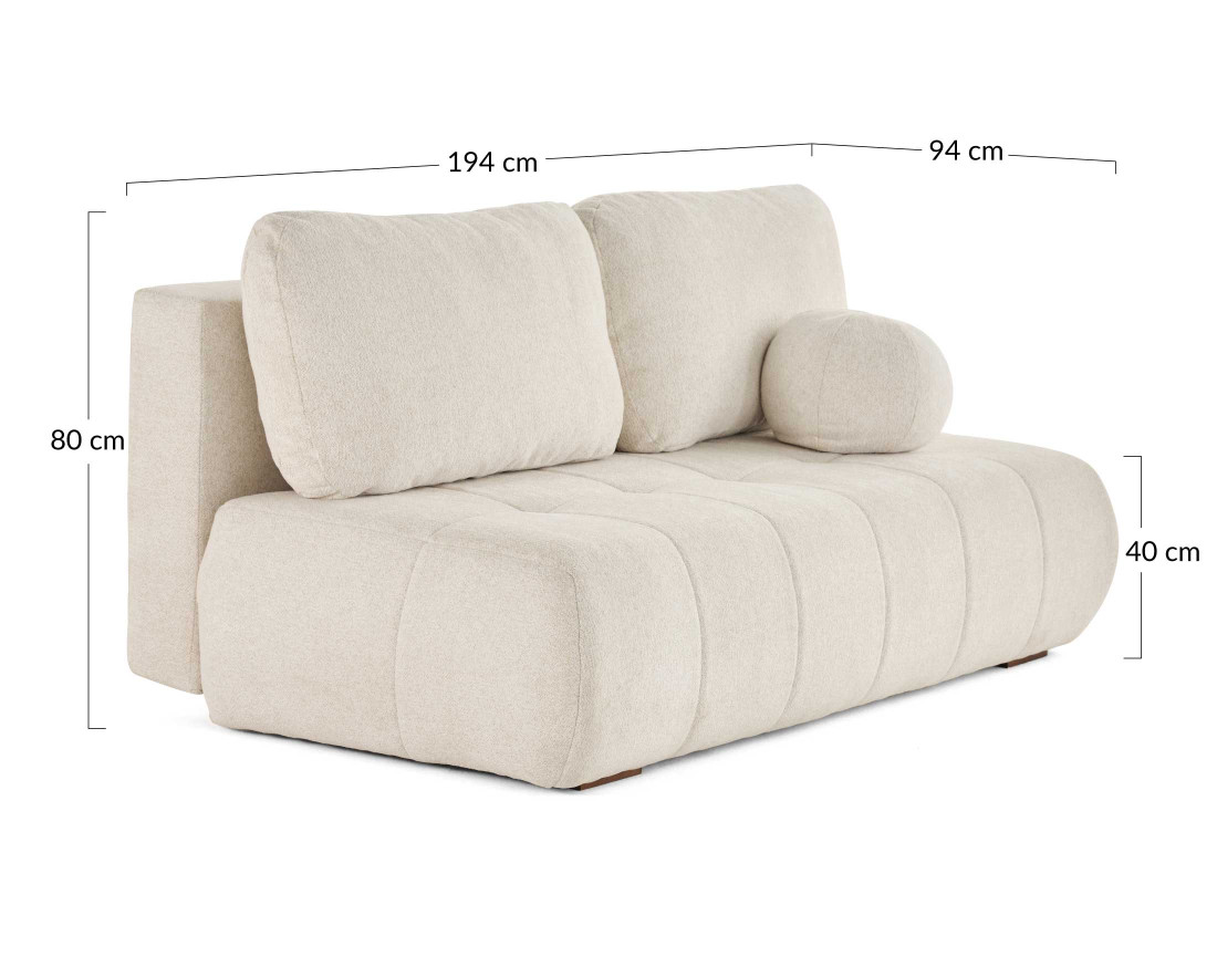 Canapé droit 3 places convertible avec coffre en tissu texturé Bowie