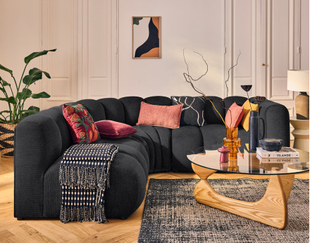 Canapé modulable d'angle gauche 4 places avec accoudoir en tissu texturé Debbie