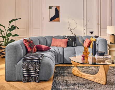 Canapé modulable d'angle gauche 4 places avec accoudoir en tissu texturé Debbie