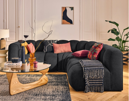 Canapé modulable d'angle droit 4 places avec accoudoir en tissu texturé Debbie