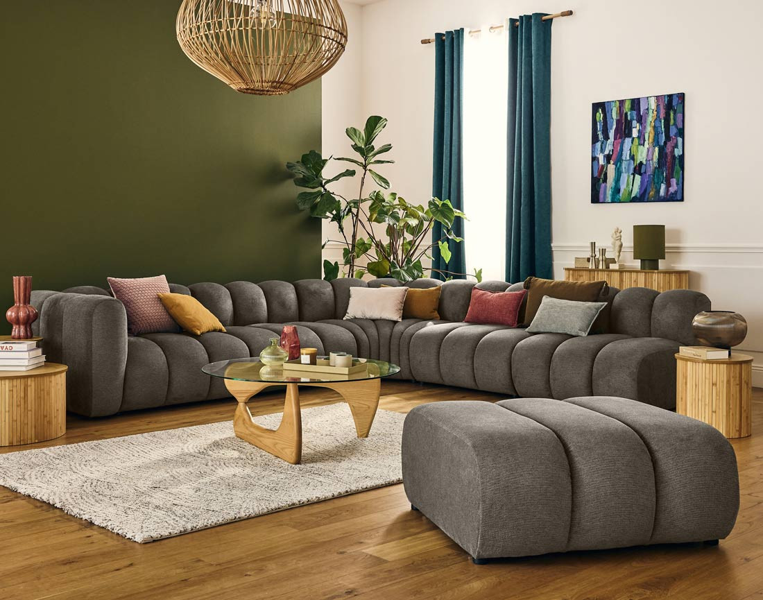 Pouf en tissu texturé Debbie