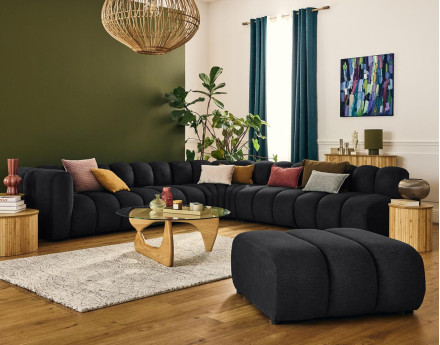 Canapé modulable d'angle droit 5 places en tissu texturé Debbie