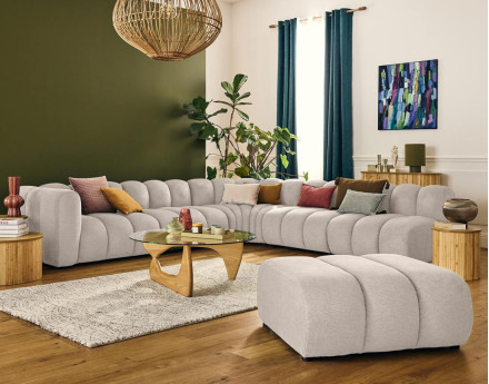 Canapé modulable d'angle droit 5 places en tissu texturé Debbie