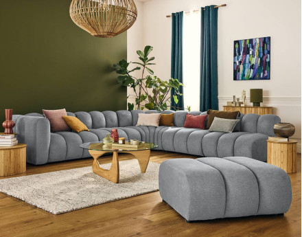 Canapé modulable d'angle droit 5 places en tissu texturé Debbie