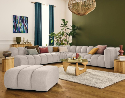 Canapé modulable d'angle gauche 5 places en tissu texturé Debbie