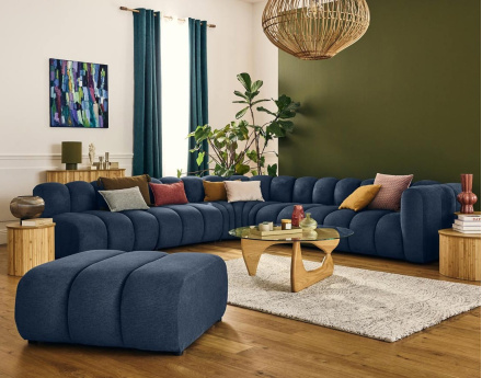 Canapé modulable d'angle gauche 5 places en tissu texturé Debbie