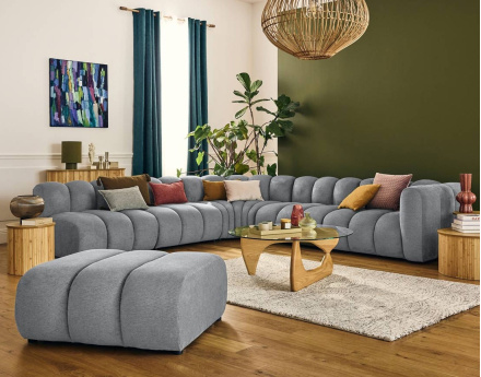 Canapé modulable d'angle gauche 5 places en tissu texturé Debbie