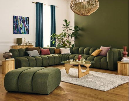 Canapé modulable d'angle gauche 5 places en tissu texturé Debbie