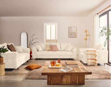 Canapé droit 3 places en velours texturé Rune