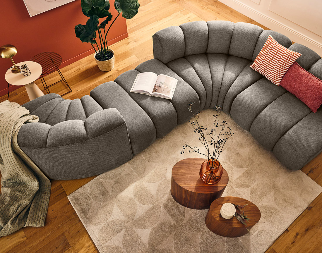 Pouf en tissu texturé Debbie