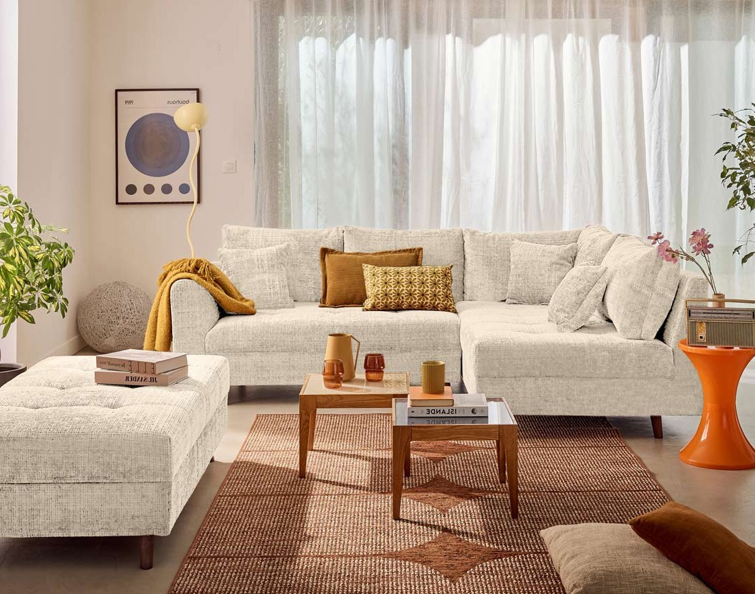 Canapé d'angle droit 4 places en velours texturé Rune