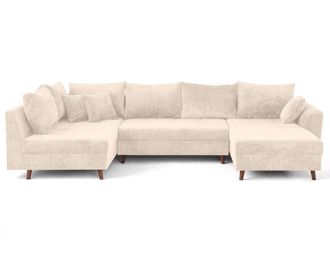 Canapé panoramique d'angle gauche 7 places en velours texturé Rune