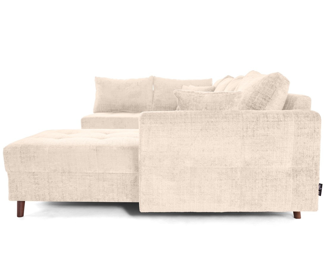 Canapé panoramique d'angle gauche 7 places en velours texturé Rune