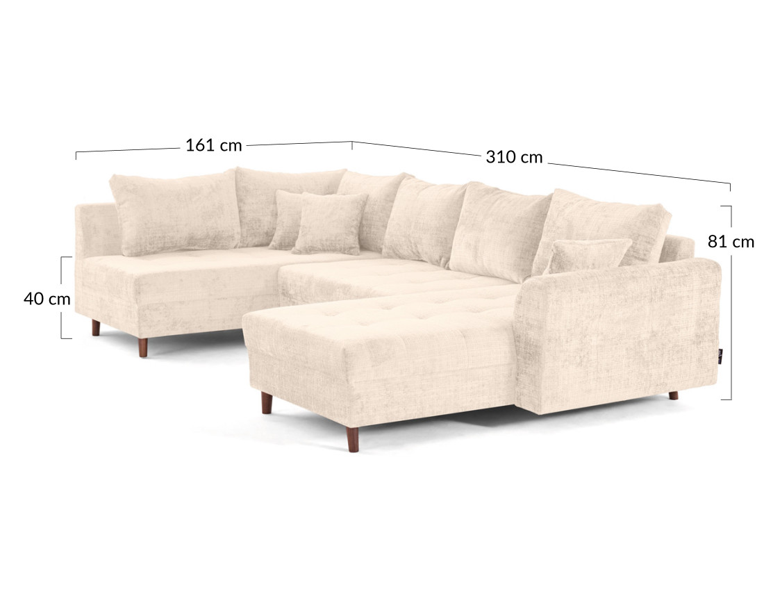 Canapé panoramique d'angle gauche 7 places en velours texturé Rune