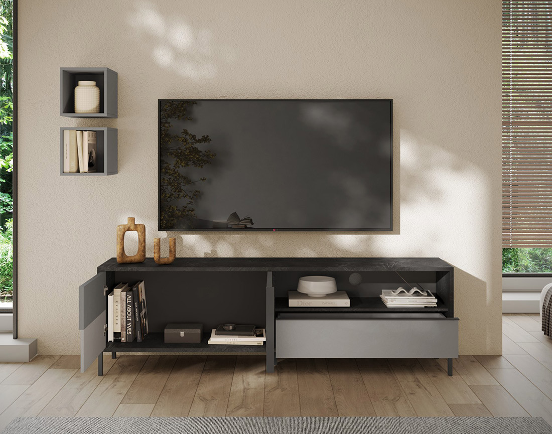 Meuble TV 2 portes et 1 tiroir 206 cm Jules