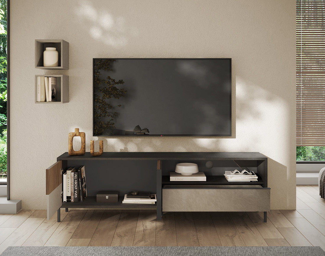 Meuble TV 2 portes et 1 tiroir 206 cm Jules