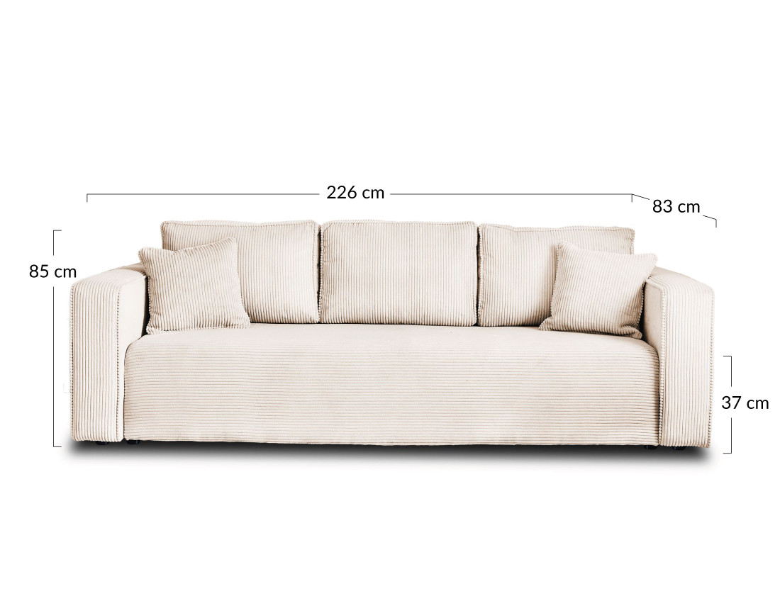 Canapé 3 places convertible avec coffre en velours côtelé Topaze