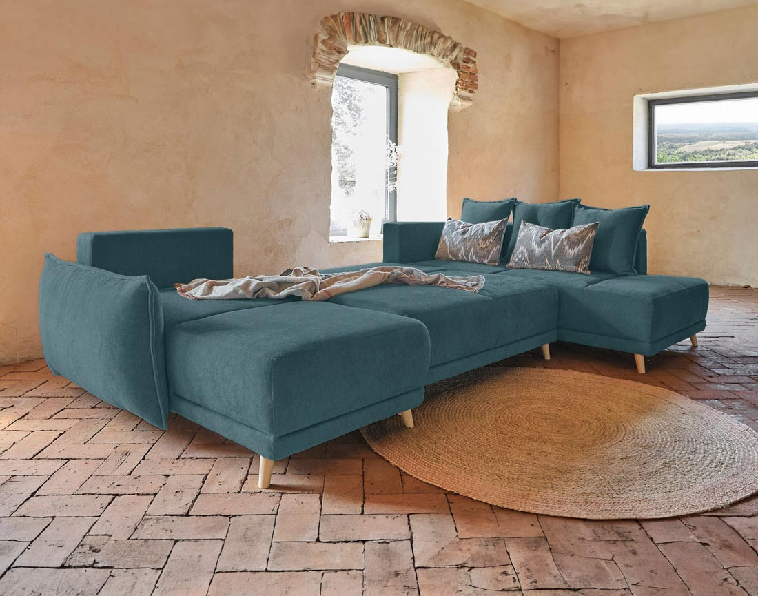 Lena - Canapé scandinave d'angle panoramique convertible droite