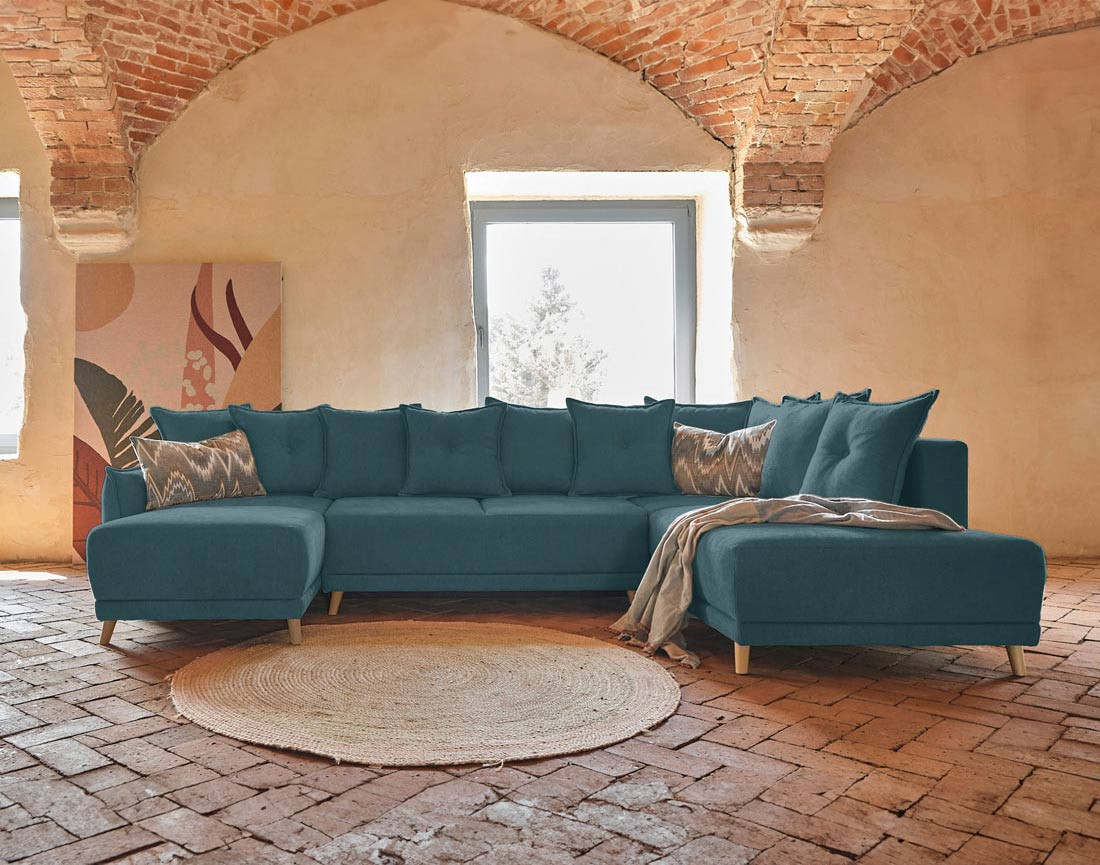 Lena - Canapé scandinave d'angle panoramique convertible droite