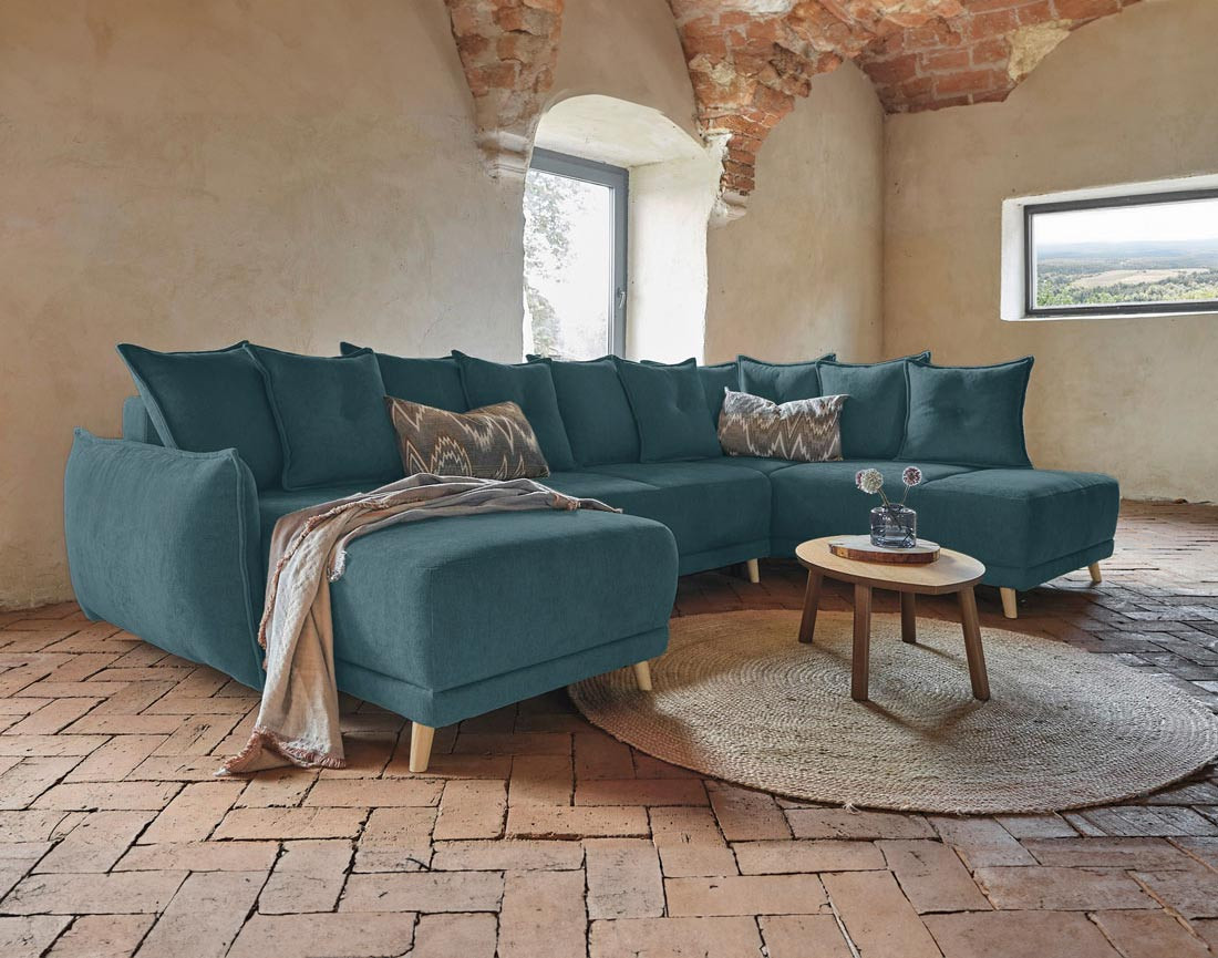 Lena - Canapé scandinave d'angle panoramique convertible droite