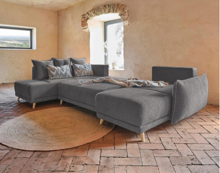 Lena - Canapé scandinave d'angle panoramique convertible gauche